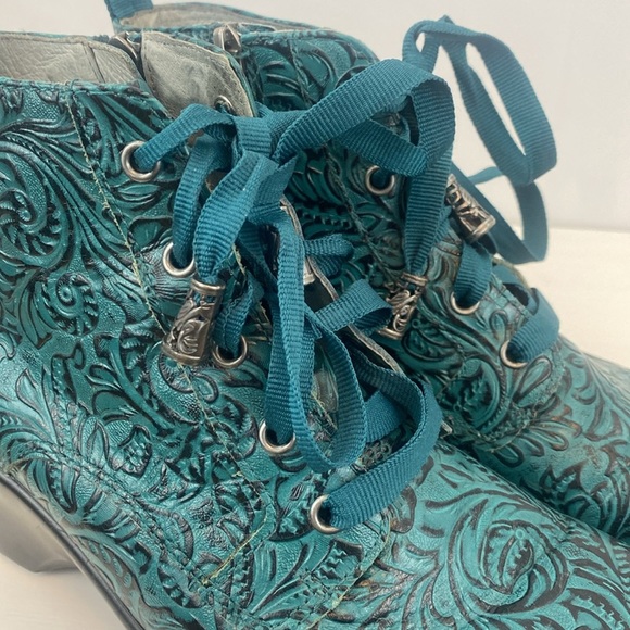 Alegria Wedge Boots Eliza Teal Tooled Ankle Leather Boots - Picture 11 of 11